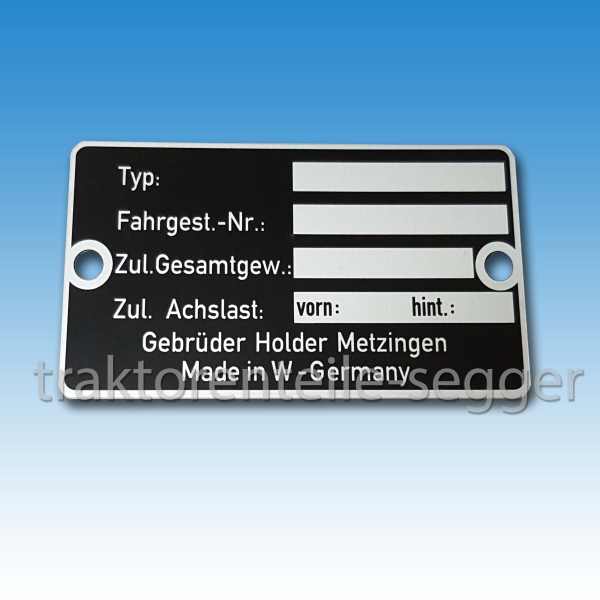Typenschild für Holder A 30 A 45 A 55